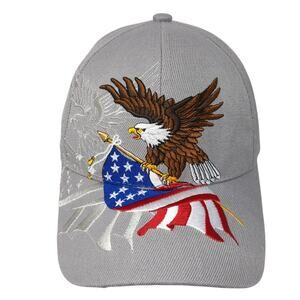 American Eagle Strapback Baseball Cap Gray One Size Adjustable Patriotic Ezcap